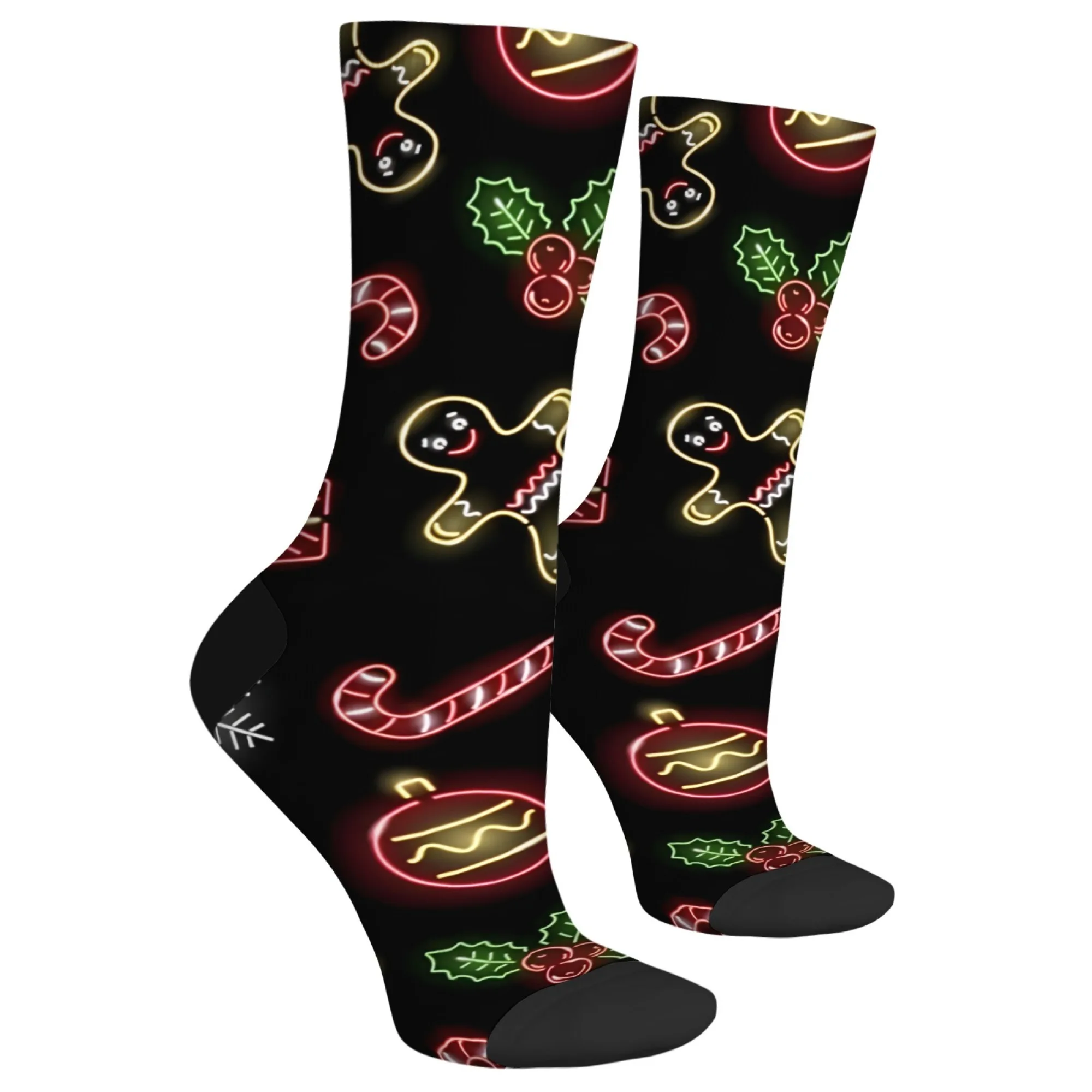 Chaussettes d'équipage imprimées à motif de noël néon, antidérapantes, respirantes, douces, confortables, parfaites pour fête, cadeau fou, Sports de plein air