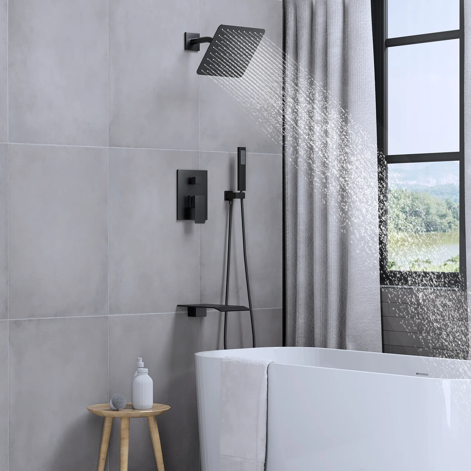 Concealed shower head set, hot and cold wall style hotel home bathroom shower head complete set
