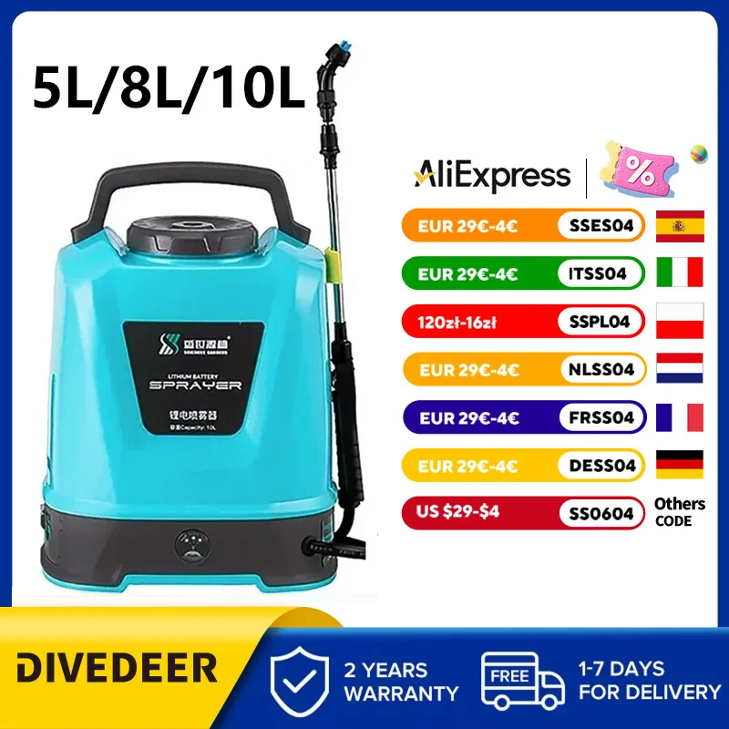 DIVEDEER 5/8/10L Spruzzatore Elettrico Giardino Irrigazione Agricola Spruzzatore Batteria Ricaricabile Disinfezione Pesticidi Dispenser