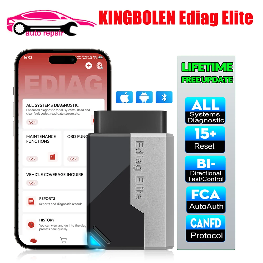 Lifetime Free Update KINGBOLEN Ediag Elite Car Diagnostic Tools All system 15 Resets Bi-directional CANFD FCA OBD2 Auto Scanner