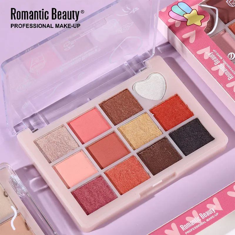 Palette di ombretti 12 in 1 - Design a cuore con marroni opache e luccicanti, micro-scintillanti morbidi, di lunga durata e altamente pigmentati