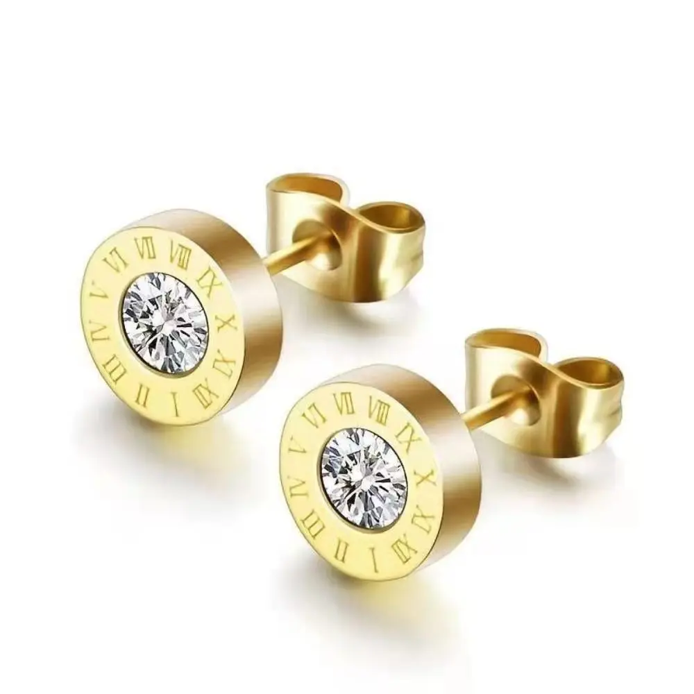 Micro Inlay Rhinestone Roman Numerals Stud Earring Earrings Hip Hop Men Zircon Earrings Stainless Steel Luxury Sense