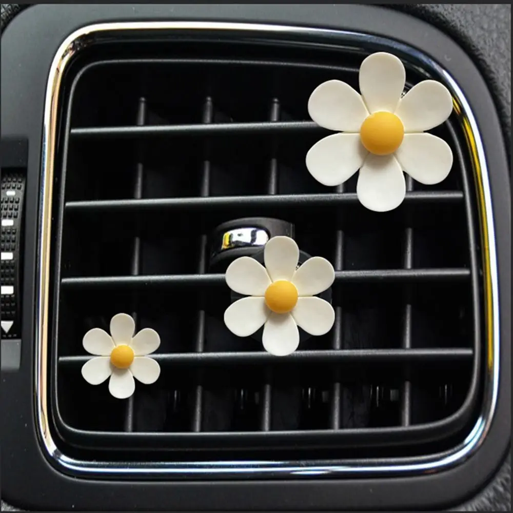 3Pcs/Set Candy-colored Car Perfume Decorative Clip Alloy Car Air Conditioning Outlet Clip New Daisy Scented Holder for Car Home