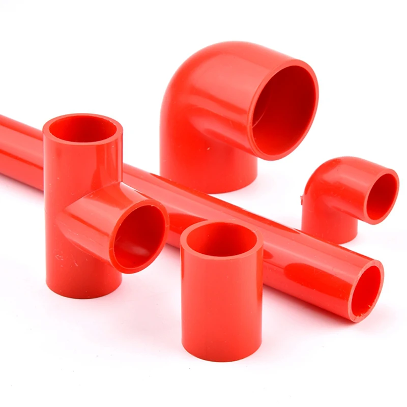 Red PVC Pipe Connector 90° Elbow Direct Tee Joint DIY Garden Irrigation Fittings, Aquarium Fish Tank Water Supply Tube Connector