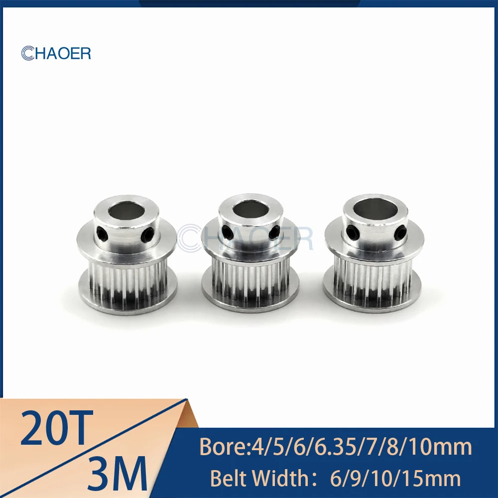 HTD3M 20 Teeth Synchronous Pulley Bore 4/5/6/6.35/7/8/10mm For 3M Open Belt Width 6/10/15mm 24Teeth Timing Wheel Gears Sheave