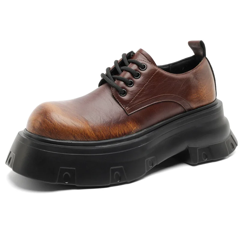 

New British Big Size Leather Shoes for Men Fashion Casual Big Head Derby Shoes Male Solid Color High Quality Platform Shoe Man