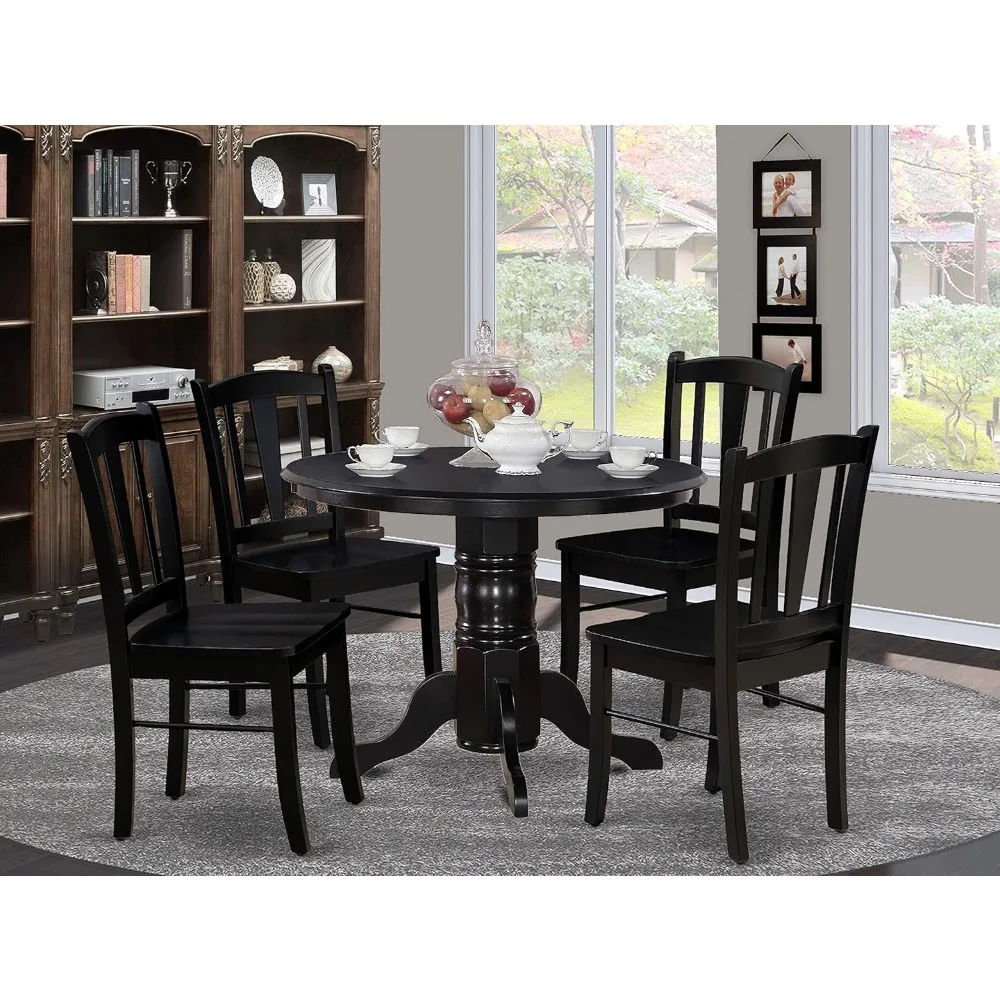 5 Piece Kitchen Table Set for 4 Includes a Round Dining Room Table with Pedestal and 4 Solid Wood Seat Chairs, 42x42 Inch