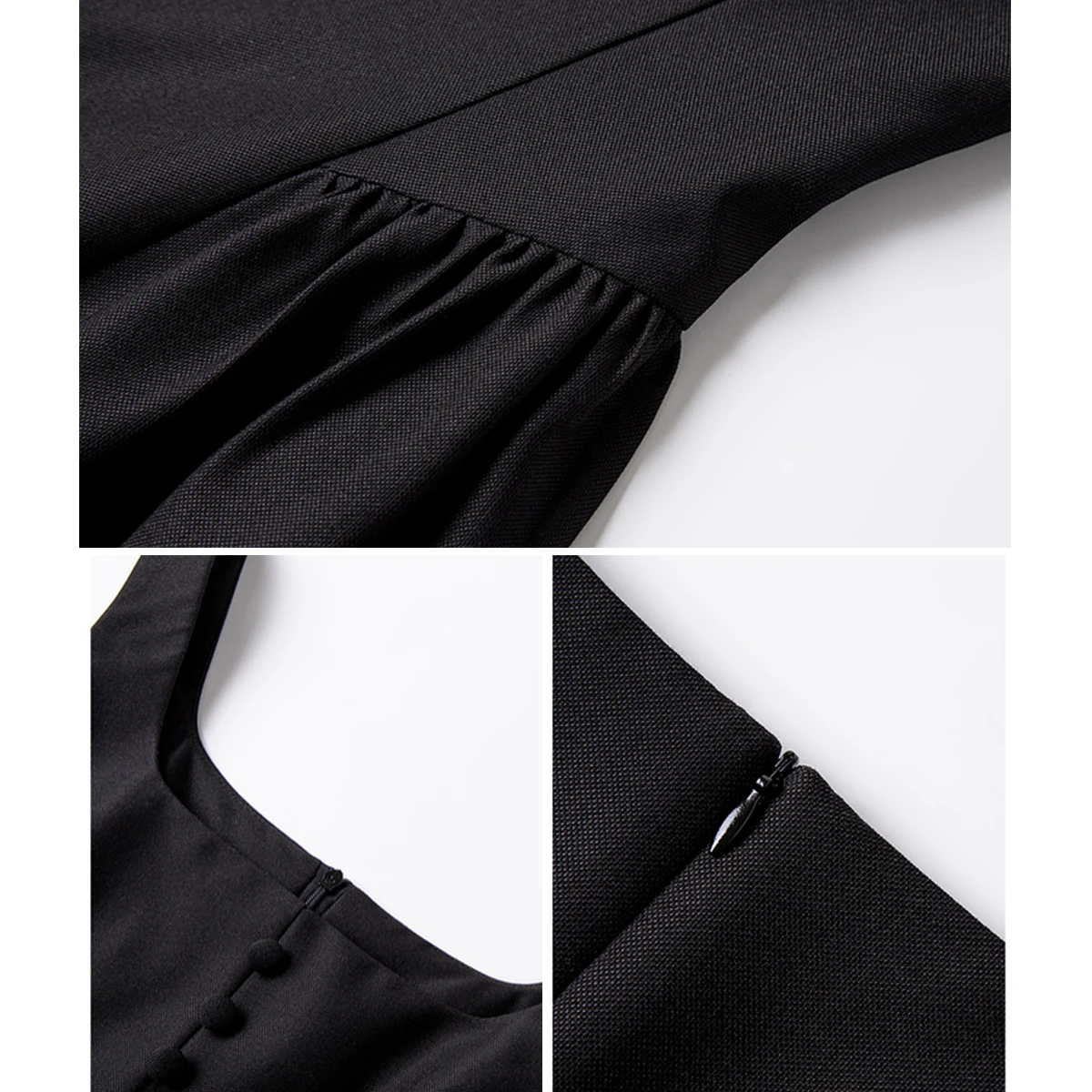 VIMLY Black French Square Neck Suspender Dress 2025 Woman Autumn Sleeveless Waist Vest Buttons Waist Long Ladies Dress A1709