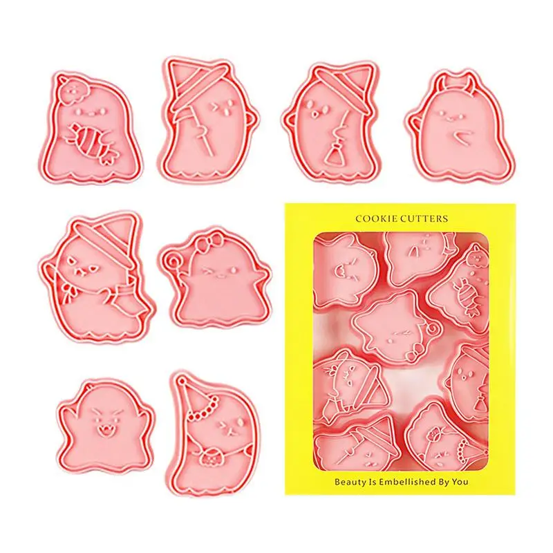 Halloween Cookie Mold 8 PCS Spooky Halloween Ghost Cookie Cutters Safe Cartoon Halloween Cookie Cutters For Baking Fall