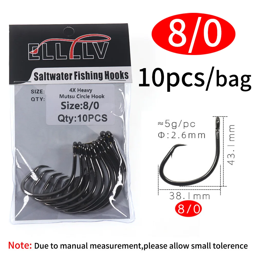 Elllv 4X Zware Mutsu Cirkel Super Sterke Zoutwater Boot Vissen Trolling Haak Offset 5/0 - 16/0 voor Grouper Snapper Tonijn Haai