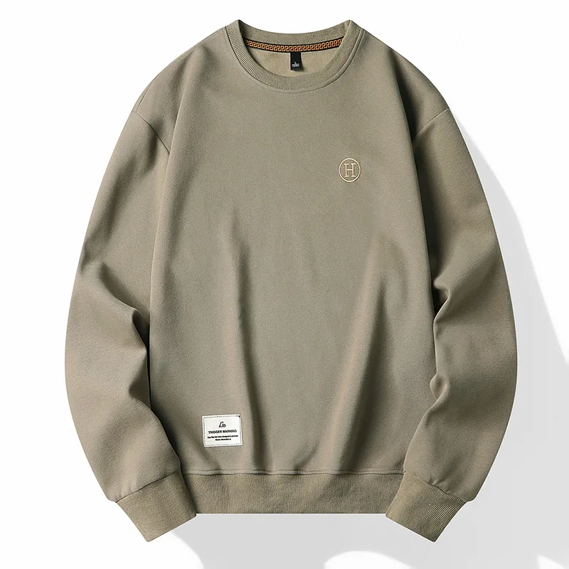 

2023 Spring New Round Neck Long Sleeve Sweatershirt Men's Casual Loose Solid Embroidery Bottom Top