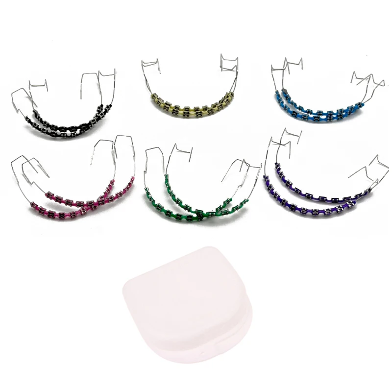 1 Pair Fake Braces Colorful Brackets For Teeth Temporary Metal Wires Metal Bracket Orthodontic Ligature Ties Dental