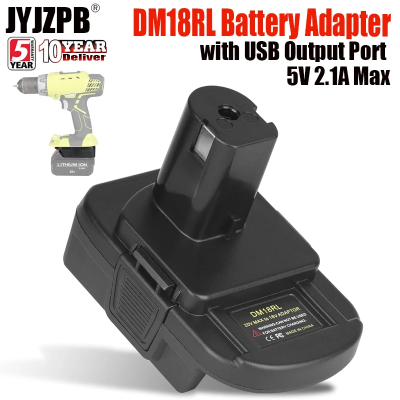 DM18RL Battery Adapter Suitable for Milwaukee and for Dewalt Convert to Ryobi 18V Battery with USB Output Port 5V 2.1A Max