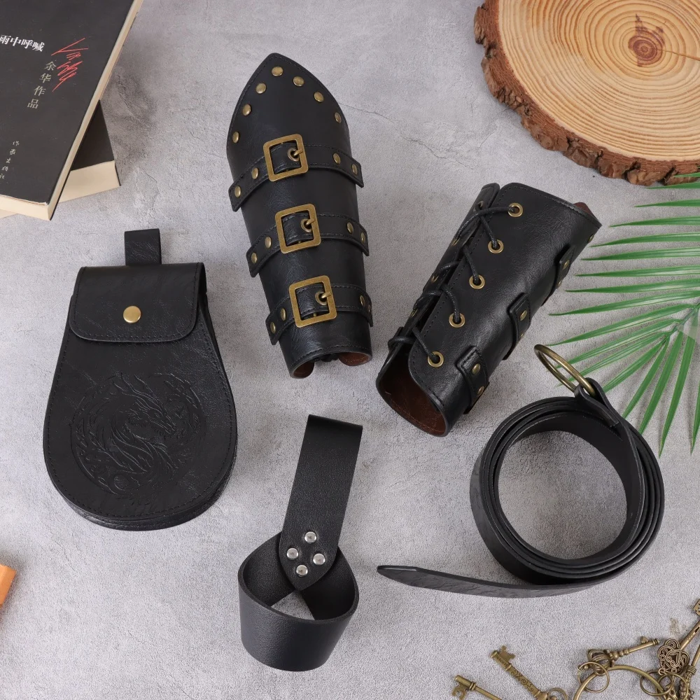 

Средневековая поясная сумка для мужчин и женщин, набор из 5 предметов - Ренессанс, поясная сумка-браслет викингов, аксессуары для ролевых игр на Хэллоуин