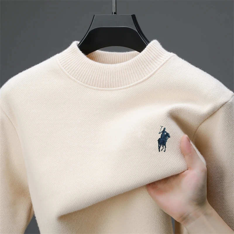 Luxury brand high-end sweater men\'s trend designer new Paul embroidery round neck top winter plush thick casual knitted pullover