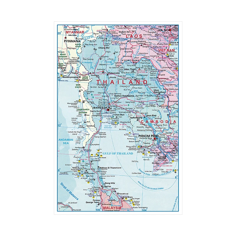 Imagem -06 - Mapa da Tailândia Não-tecido Lona Pintura da Parede Arte Impressão sem Moldura Cartaz Sala de Estar Decoração Casa Suprimentos de Escritório 150*225cm