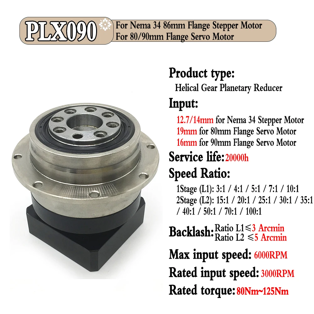 Helical Gear Planetary Gearbox for Nema34 Stepper 80/90mm Servo Motor DC CNC Round Flange Output Planetary Gearbox Gear 3arcmin