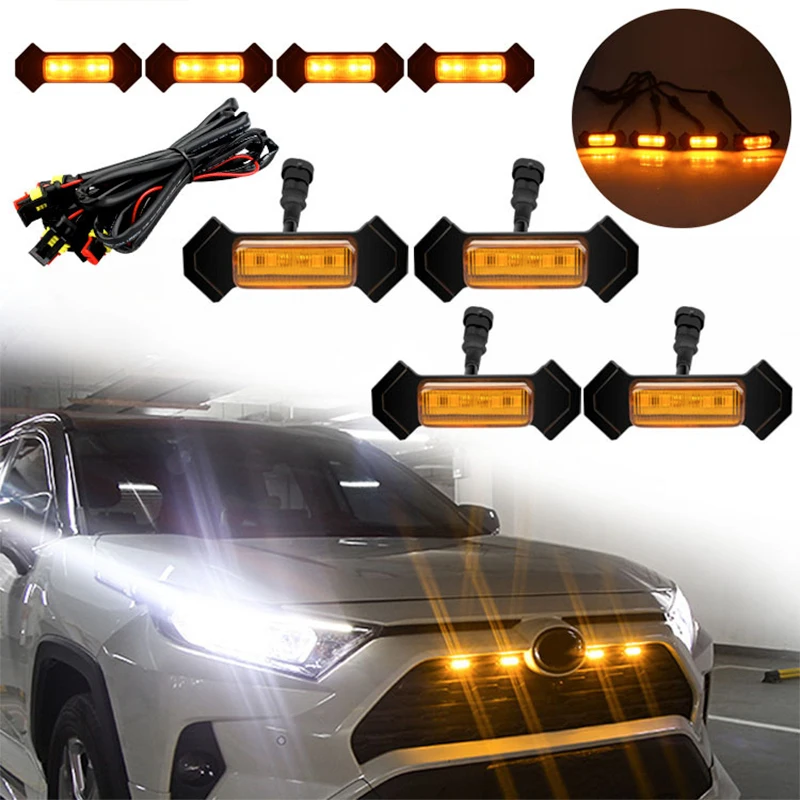 Car Grille Light LED with Harness Yellow Lens Amber For Toyota Tacoma w/TRD Pro 2016 2017 2018 2019 2020 2021 2022