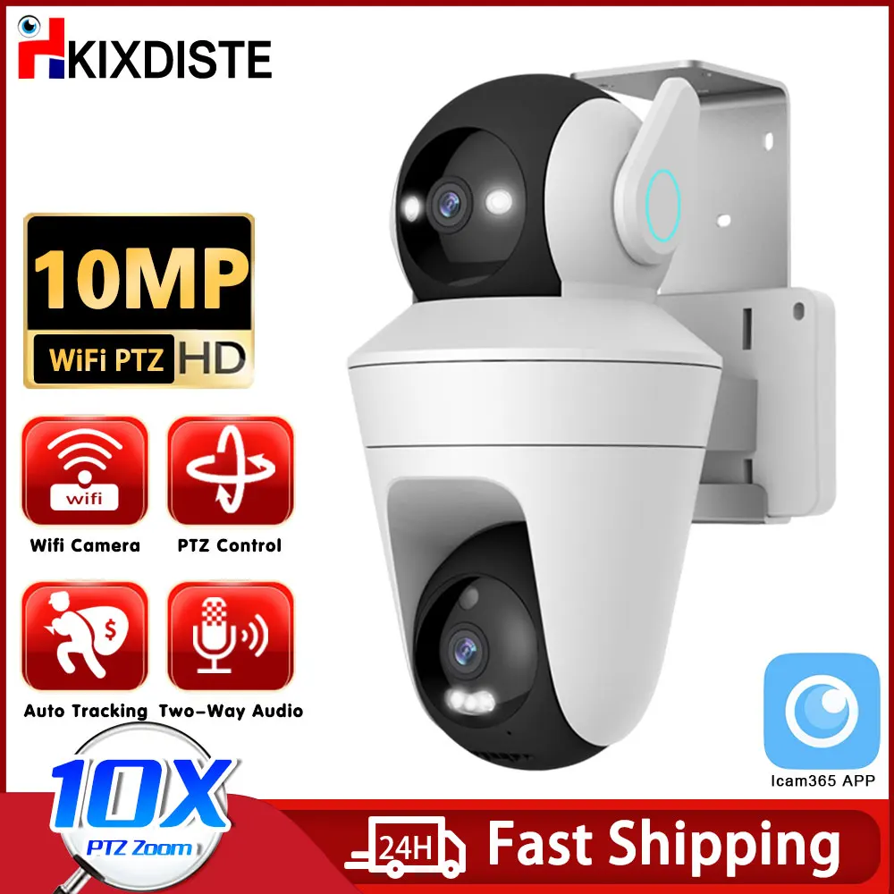 

10MP 10X PTZ Zoom Dual Lens WiFi Security Camera 360° PTZ OutDoor With ICam365 App Two-Way Audio Motion Tracking Local Storage