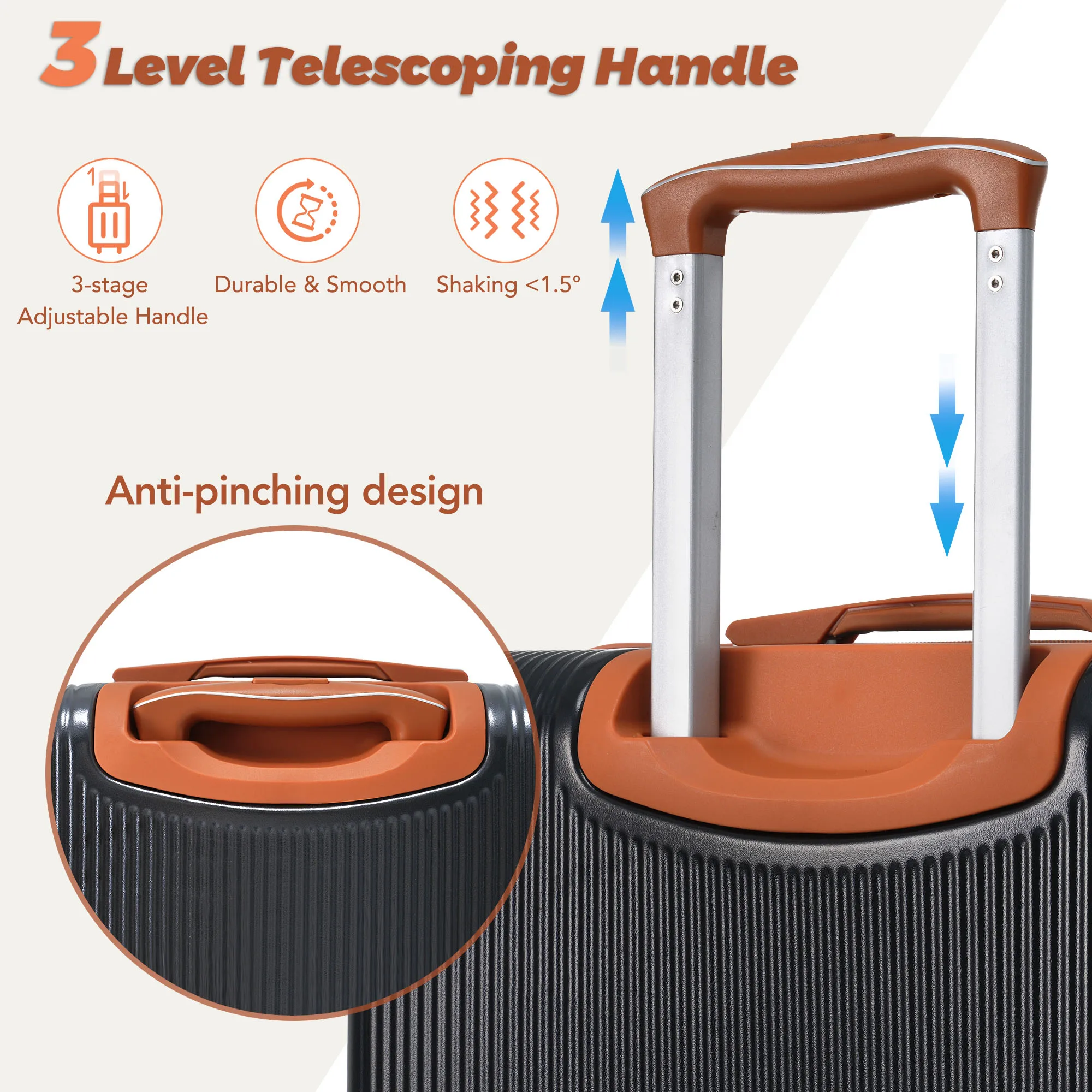 أطقم أمتعة هارد شل مكونة من 3 قطع حقيبة حمل بعجلات دوارة مزدوجة مع قفل TSA وحقيبة من القماش الخشن لعطلة نهاية الأسبوع وحقيبة أدوات الزينة (20 بوصة)