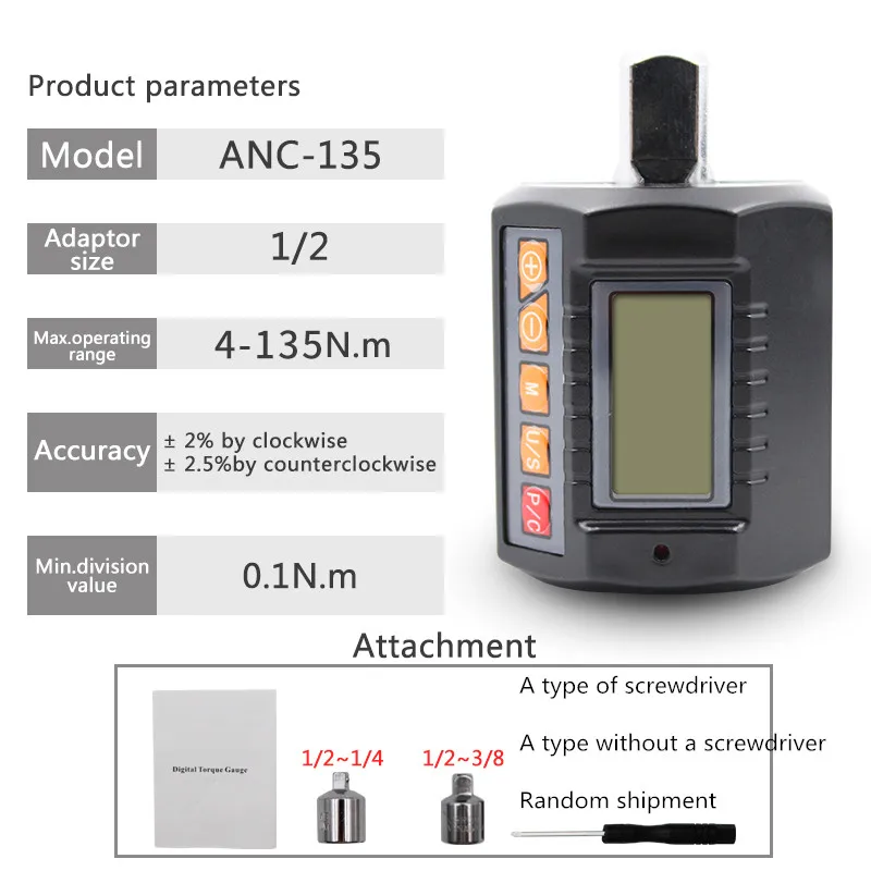 ANC 3-Piece  Torque Wrench Tester With  Torque Adapter Digital Torque Meter Display Head Bike  Car Repair Bicycle