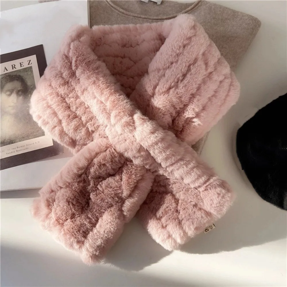 

Fashion Imitation Rex Rabbit Fur Cross Scarf Windproof Keep Warm Neck Collar Thick Coldproof knitted Neckerchief Women