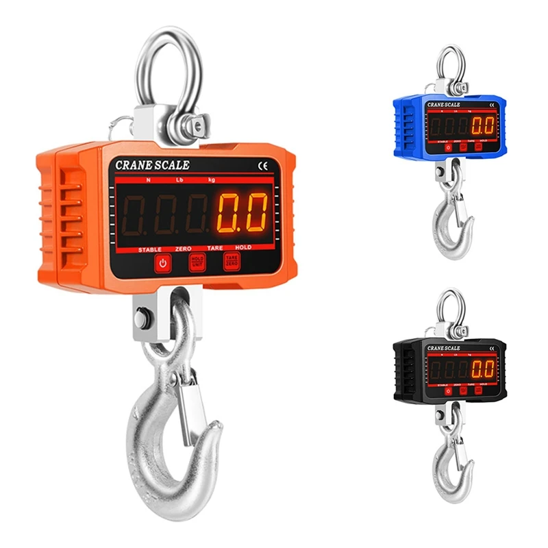 Hanging Scale, Digital Crane Scale 1000KG, Industrial Heavy Duty Crane Scale LED Indication, Orange Easy To Use