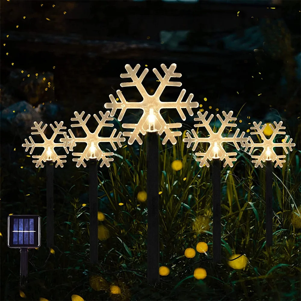 Solar Christmas Pathway Lights Snowflake/Deer/Star Waterproof Stake Warm White Landscape Decoration for Garden,Lawn,Yard