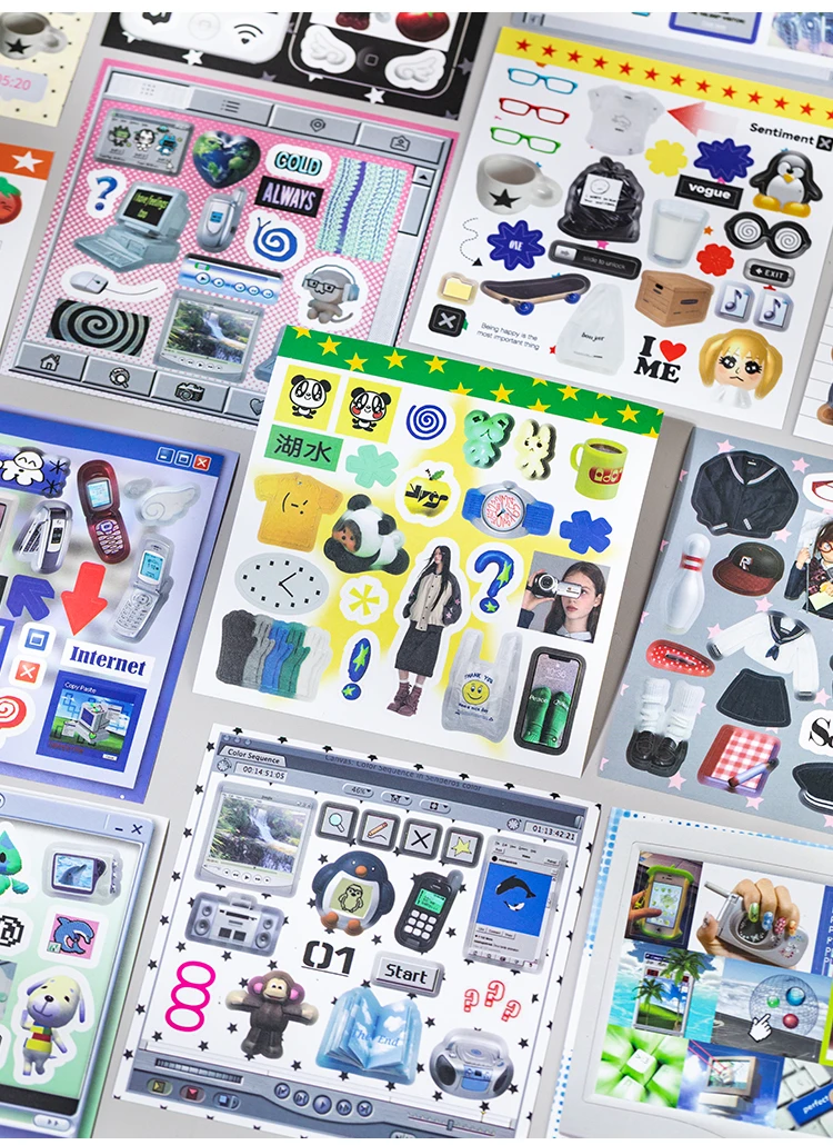 20/40 Pcs Y2K Millennial Electronic Style Die Cut Stickers Book for Scrapbooking Diary Handmade Japanese Stationery Decorative