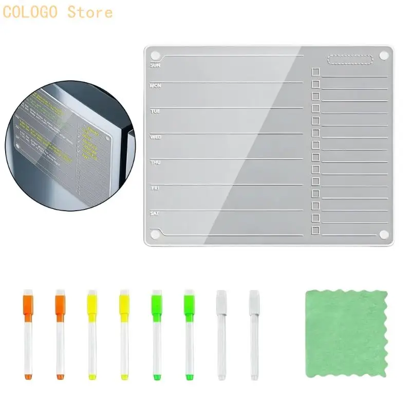 Kitchen Weekly Organizers Clear Whiteboard for Fridge, Acrylic Planner Board with Checklist 2 Column for Shared Notes and Meal