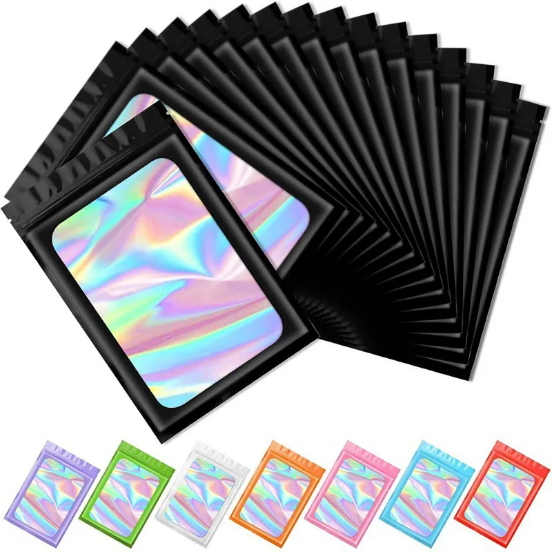 100 قطعة/المجموعة الملونة نافذة الليزر الذاتي حقيبة عزل المجسم أكياس زيبلوك ل مانيكير رمش عرض مجوهرات حقيبة التخزين