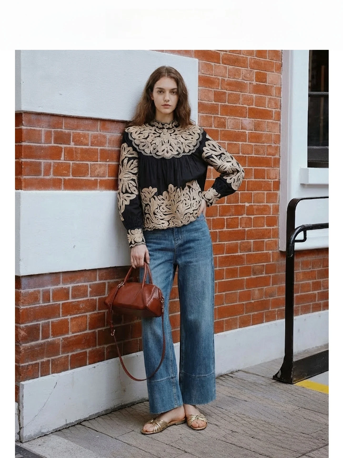 

Ретро-блузка с вышивкой и рюшами на рукавах, повседневная, с длинным рукавом, в дворцовом стиле, женская, весна-лето, новинка, свободный крой, хлопок