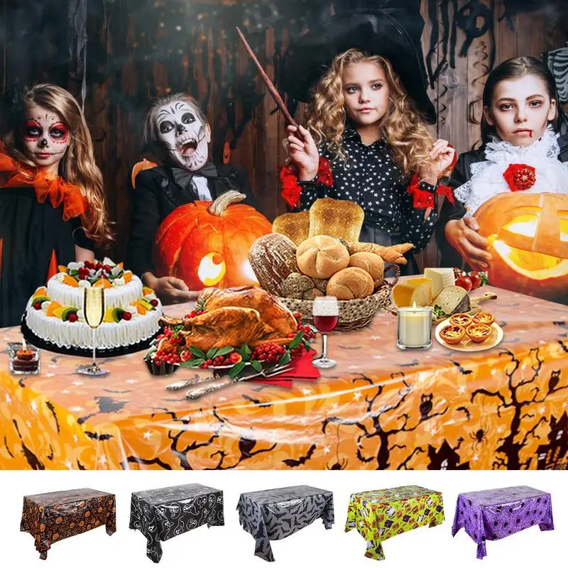 Table Cloth Cover Home Decoration Supplies Kitchen Dining Table Black Orange Sheet Spooky Pumpkin Theme Party Decorations