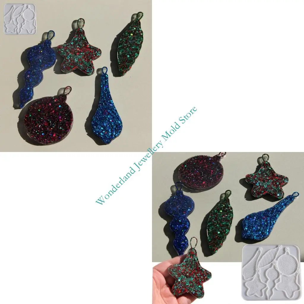 

H7EB Christmas Conch Sea Star Pendant Resin Mold Flexible Silicone Crafting Tool For Holiday Handmade Jewelry Making