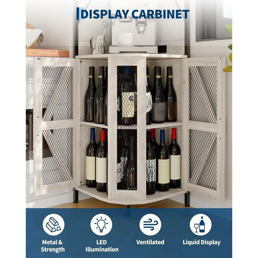 68 Tall Wine Storage Cabinet with LED Lighting and Outlet, 5-Tier Standing Rack, Glass Holder, Adjustable Shelves for Dining and - view 4
