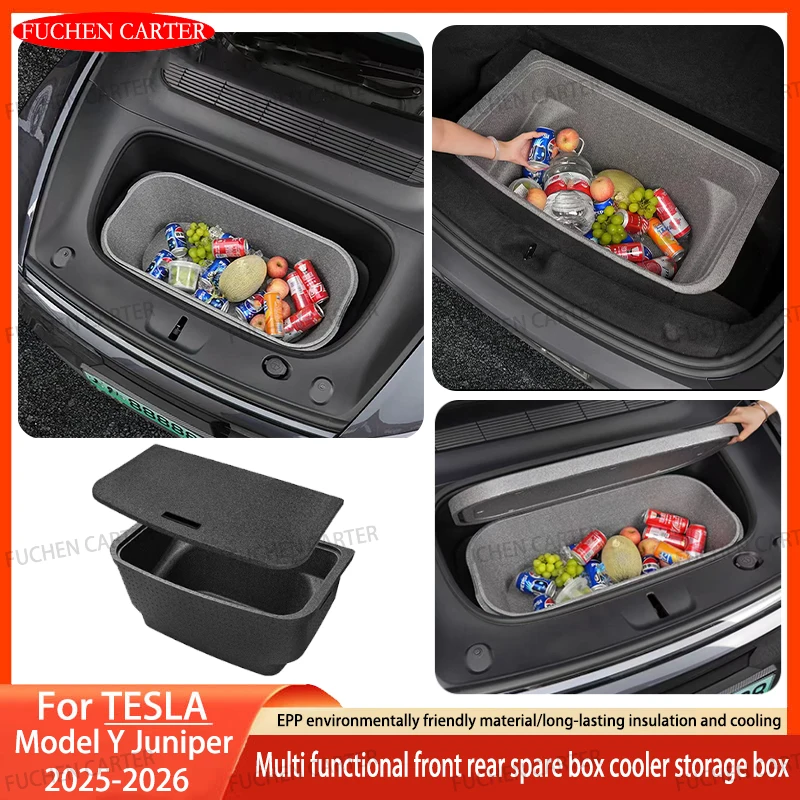 

For Tesla ModelY Juniper 2025 2026 Front Trunk Rear Trunk Storage Box Picnic Camping Fishing Travel Insulated Bin Car Accessorie