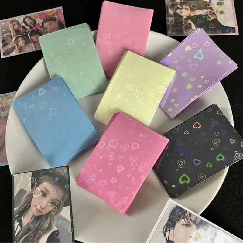 50Pcs Kpop Card Sleeves Card Holder Heart Bling Photocard Holder Photo Card Films Cards Protector Photo Cards Protective