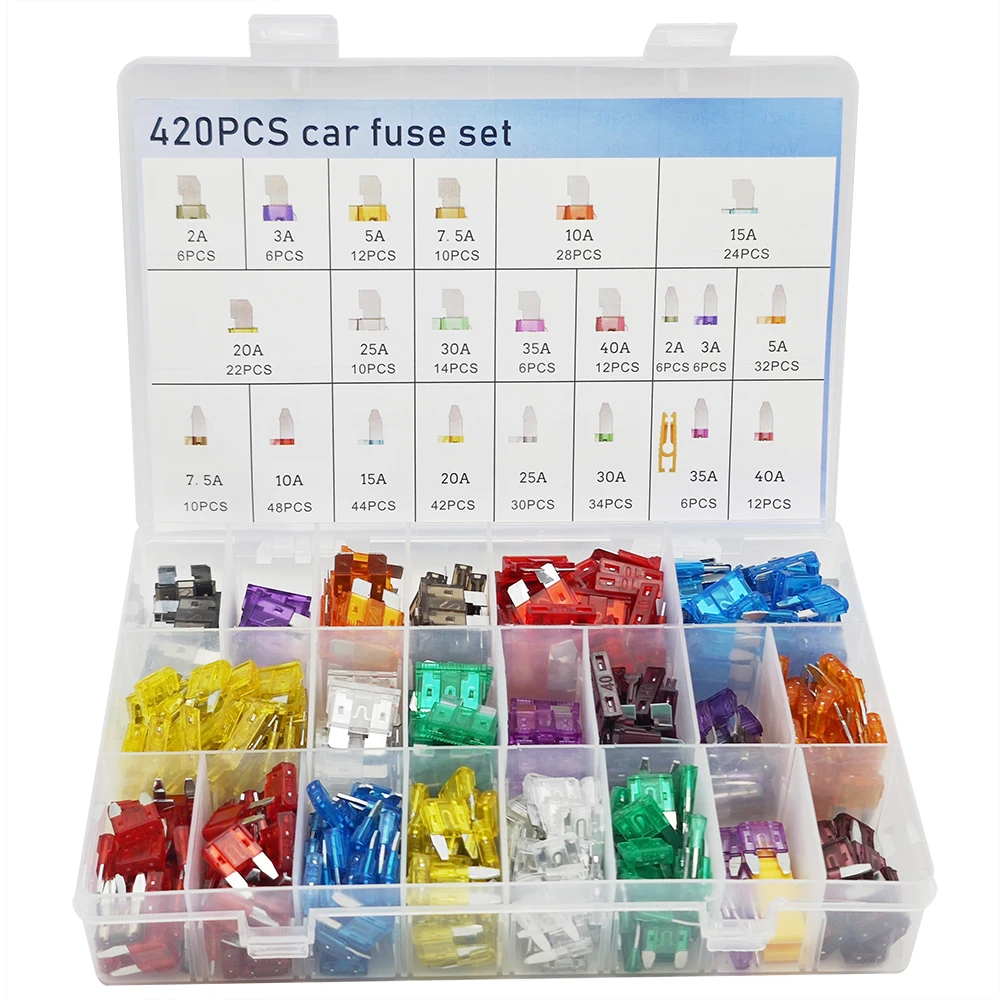 420pcs Mini&Standard Blade Fuses Assortment Replacement Fuse for RV Motorcycle Truck,2A 3A 5A 7.5A 10A 15A 20A 25A 30A 35A 40A