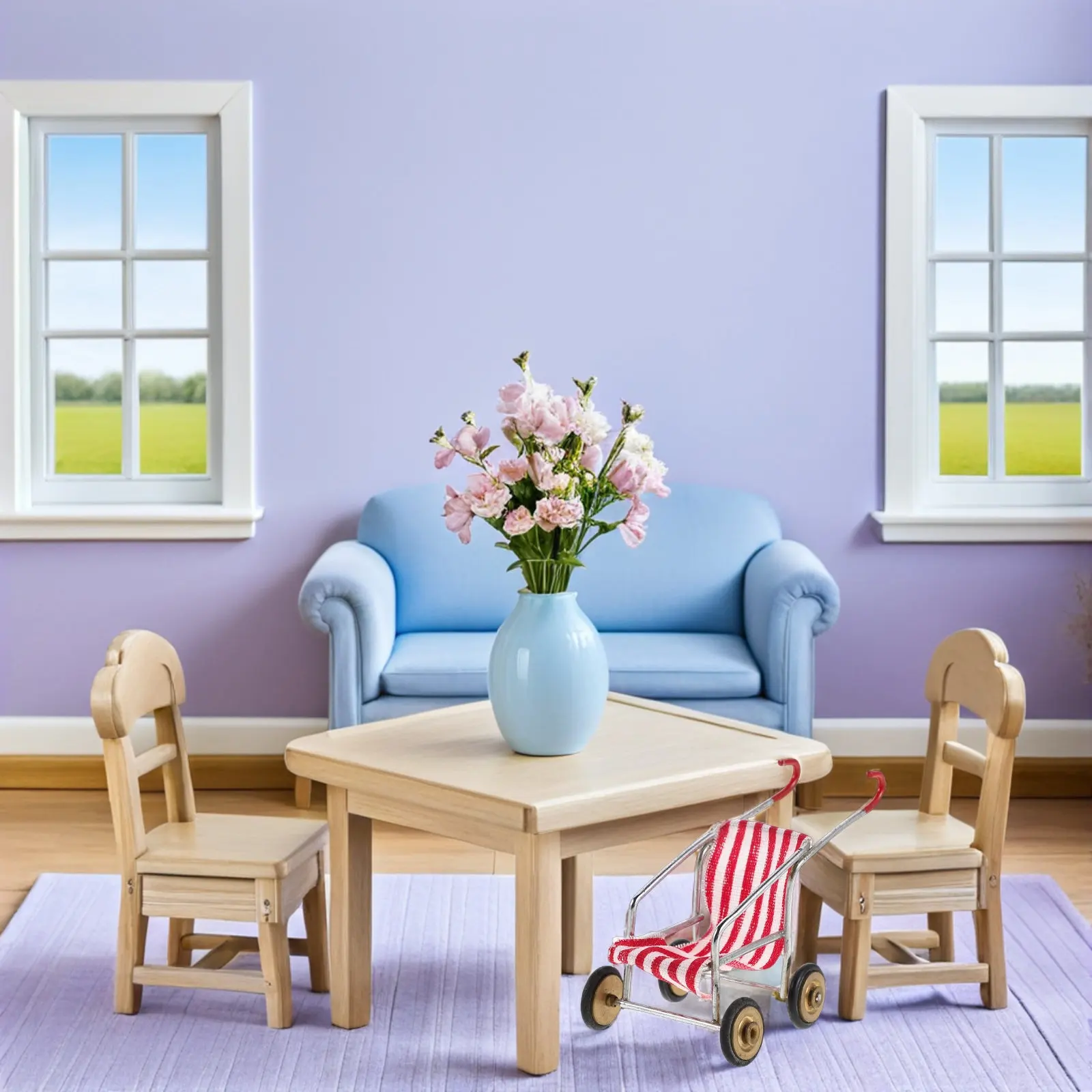 

Miniature Stroller for Dollhouse Decor - High Simulation Baby Pram with Realistic Design - Compatible with Small House Furniture