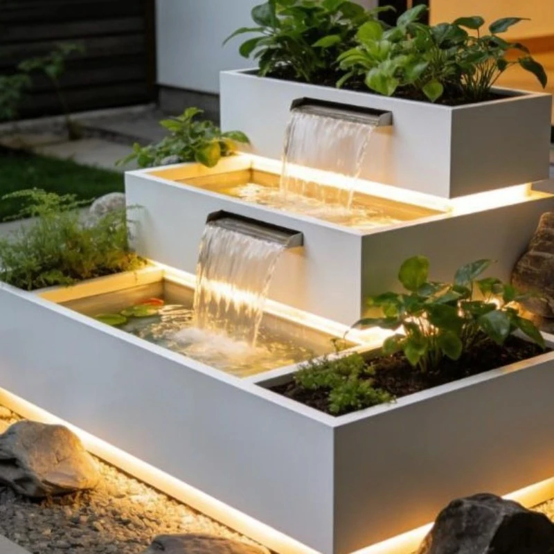 Custom Stainless Steel Balcony Fish Pond Small Space Water Landscape Modern Design Koi Aquarium with Pump for Terrace Decor