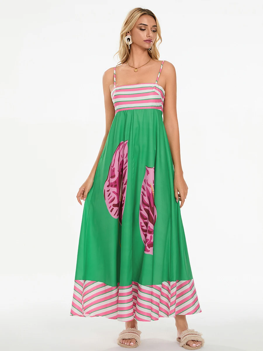 

Женское платье без рукавов, летнее ТРАПЕЦИЕВИДНОЕ платье в полоску/цветочный принт с открытой спиной, Цветочное платье с карманами для пляжа, уличная одежда