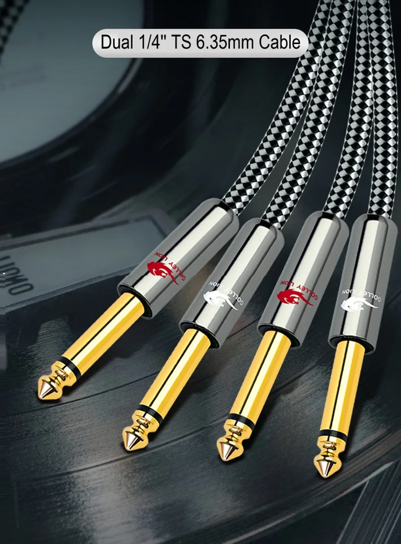 Dual 1/4'' TS Mono to 2 x 1/4 Inch Male 6.35mm Audio Cable for Amplifier Mixer Guitar Synthesizer Keyboard OFC Shielded Cords