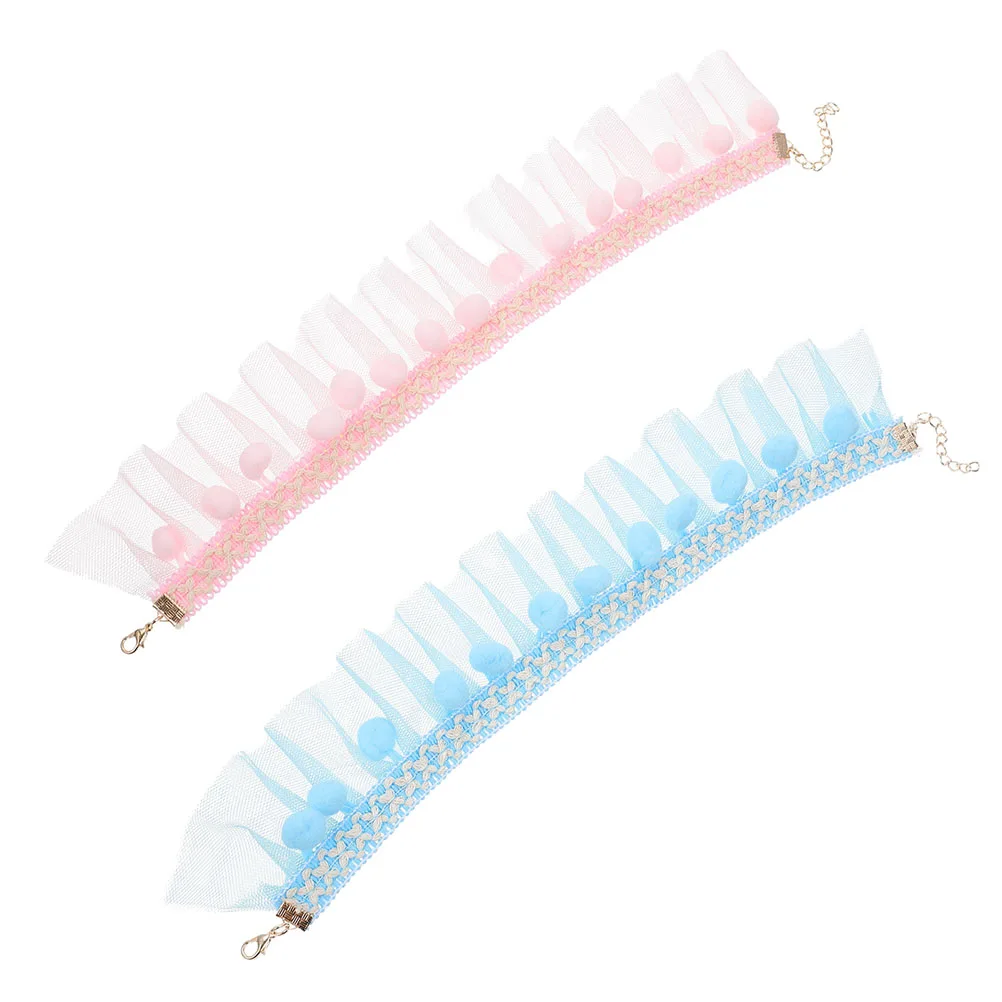 

2 Pcs Pet Collar Adjustable Decorative Daily Wear Holiday Cat Dog Collars Portable Polyester Princess Stylish Lovely