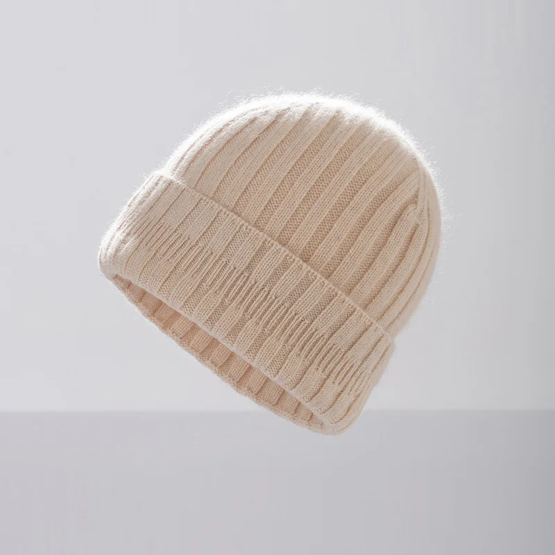 100% Cashmere Hat For Women Autumn And Winter Warm Ear-Protecting Knitted Hat Fashionable And Simple Striped Men'S Wool Hat