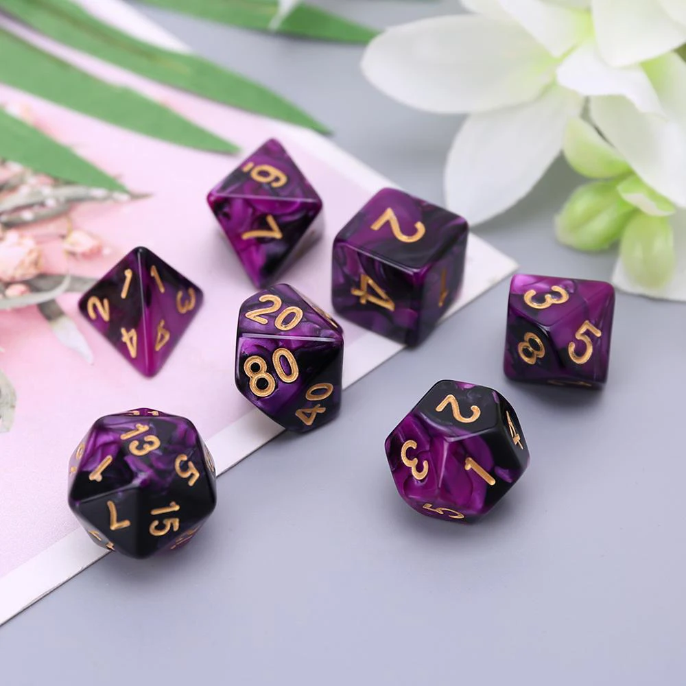 7Pcs Acrylic Dice Digital Dice Black Purple Gold Points D4 D6 D8 D10 D12 D20 KTV Bar Nightclub Entertainment Tools Adult Toys