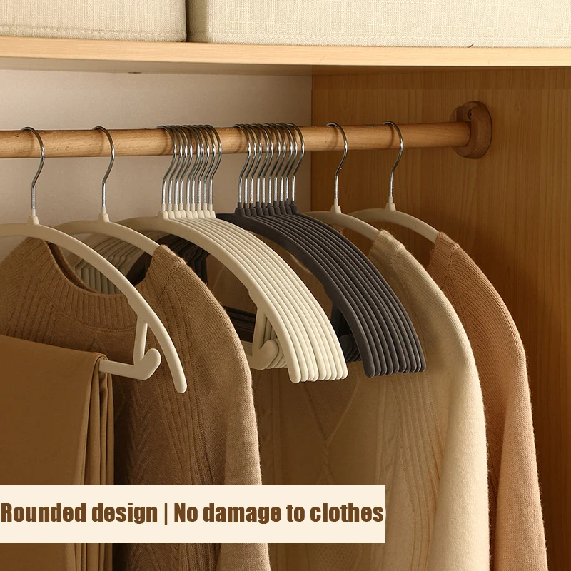 Perchas de terciopelo prémium, perchas antideslizantes, sin hombros, percha de traje con ganchos, ahorro de espacio, estante redondeado para suéter,