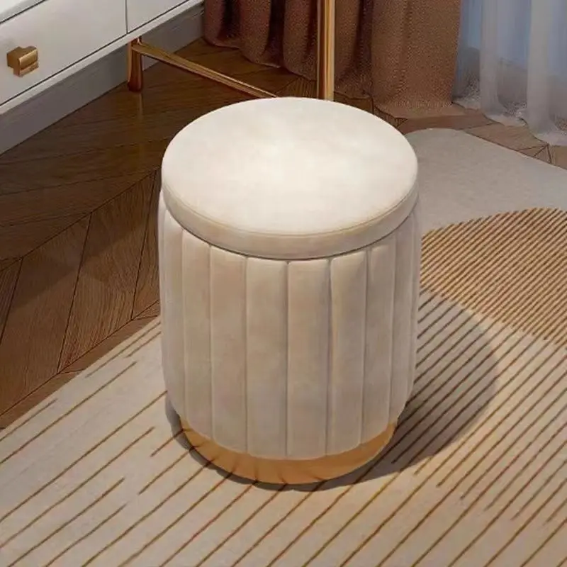 Multi Purpose Makeup Stool Round Stool for Dressing Table Home Vanity Stool with Storage Wooden Frame High Elastic Sponge