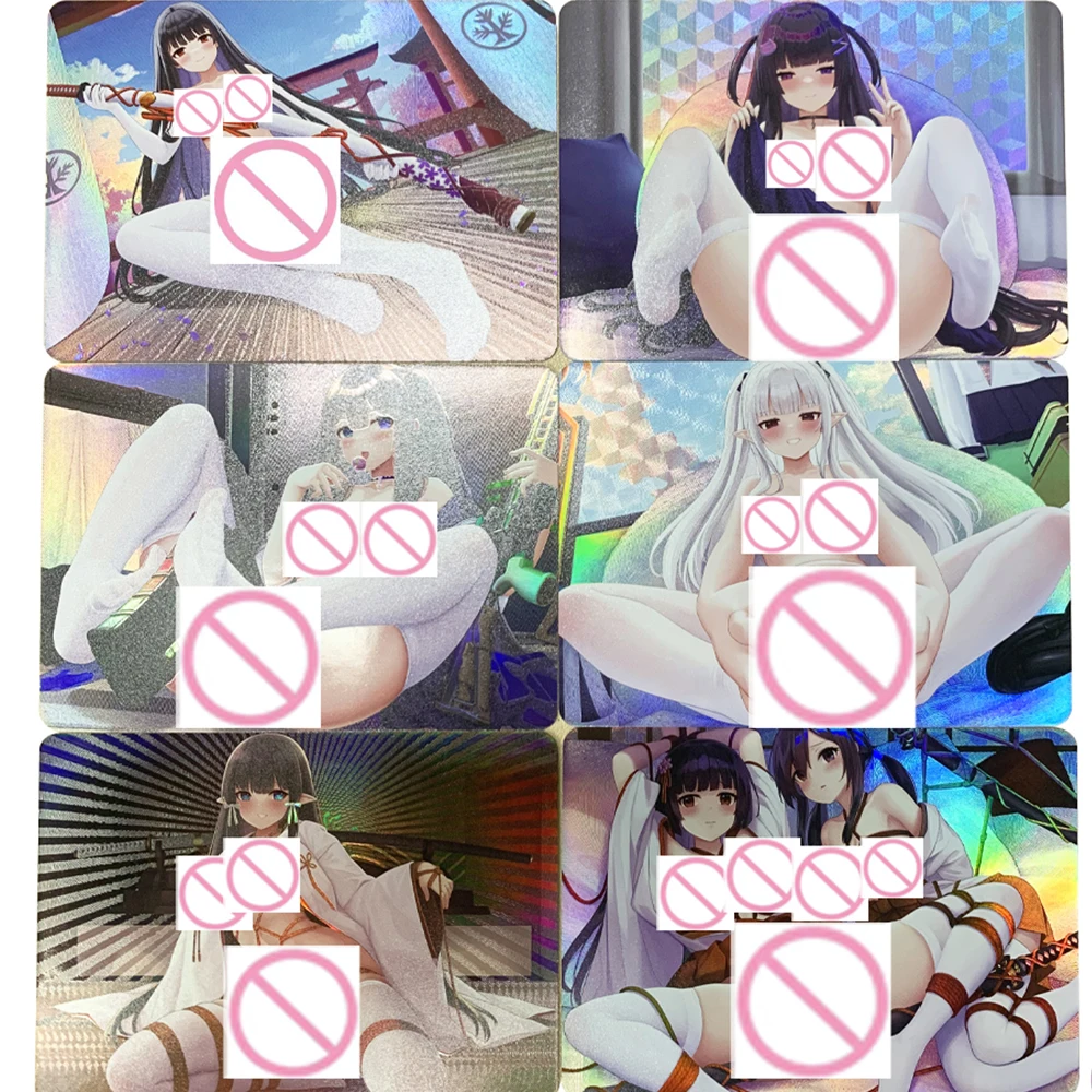 

6Pcs/set Anime Sexy Naked Collection Card Refractive Color Flash Embossed Textured Plump Buttocks Jk Temptation Nude Cards Otaku