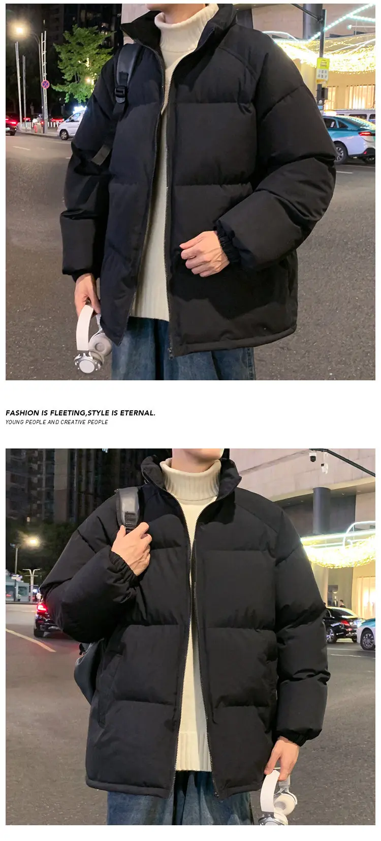 Men's Parkas Warm Basic Style Casual Jackets Thicken Winter Coat Puffer Jacket Solid Color Outwear Men's Clothing