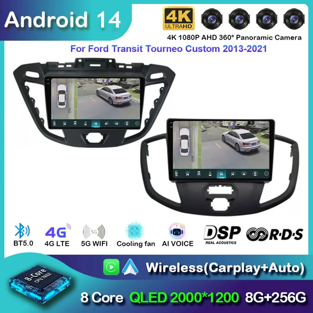 Carplay Stereo Android 14 For Ford Transit Tourneo Custom 2013-2021 Car Radio Multimedia Player Screen Head Unit Navigation